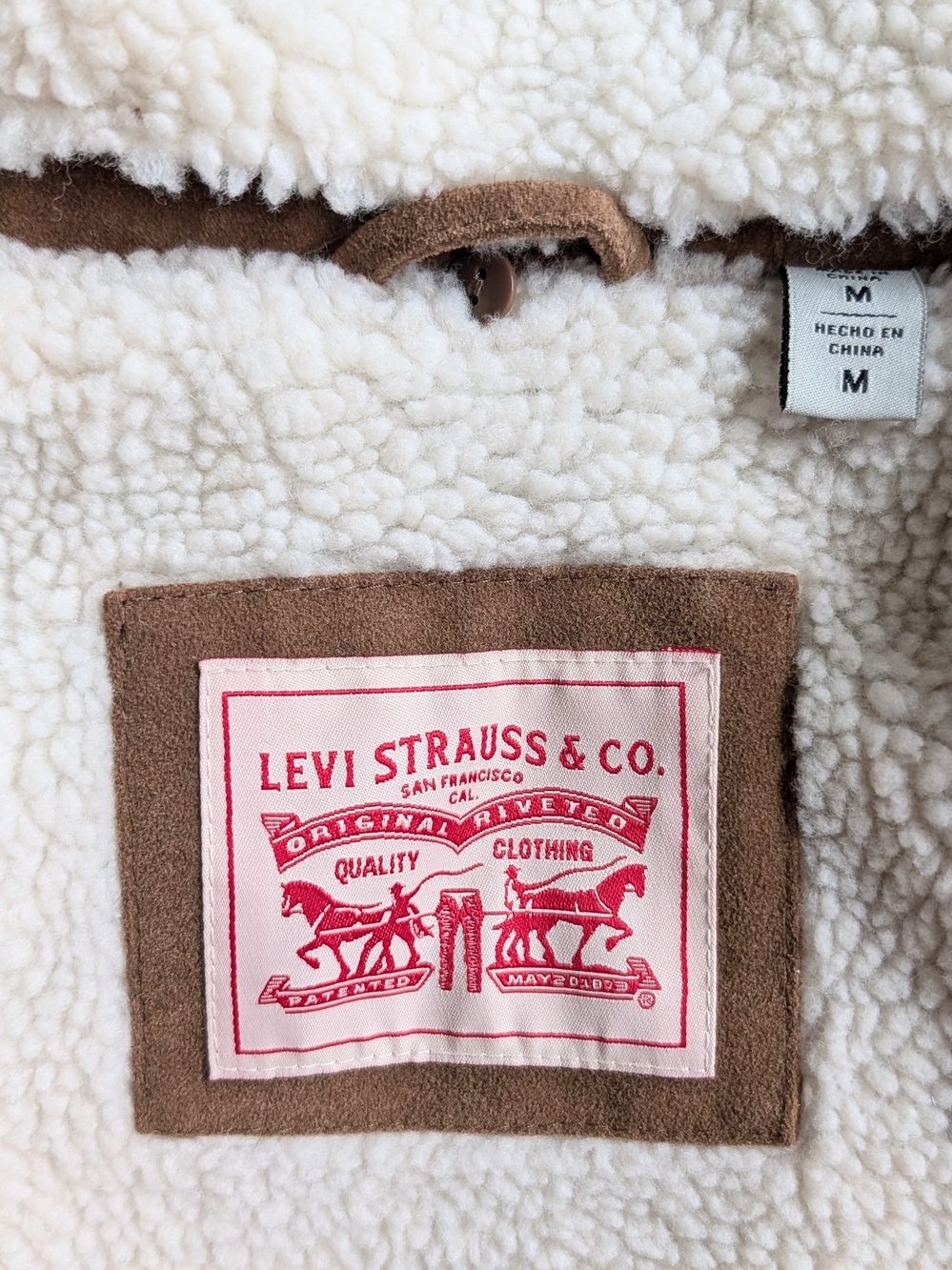 Levi’s Faux Suede Sherpa Jacket Mens M Cognac Fully Lined Trucker Coat NWOT - Picture 4 of 7